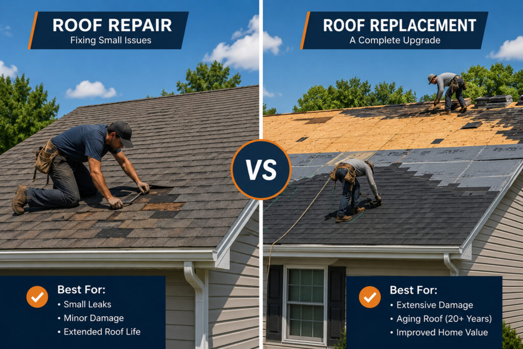 Roof repair compared with roof replacement in Allen TX.